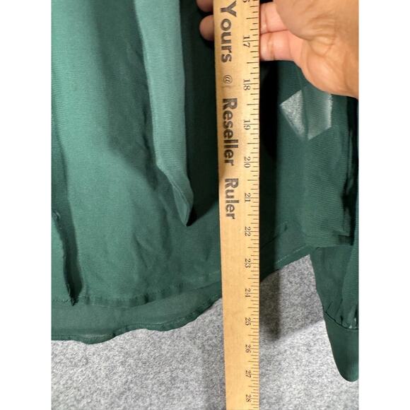Express Blouse Women XS Green Semi Sheer Long Sleeve Button Front Neck tie Caree - Picture 5 of 7